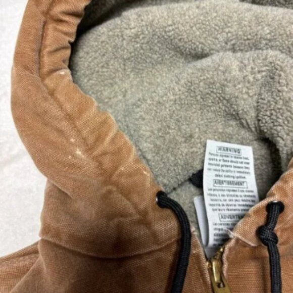 Carhartt Hooded Canvas Jacket Small Sherpa Lined Brown J141 Workwear Distressed - Picture 16 of 16